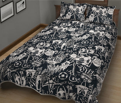 Graffiti Monster Characters Print Quilt Bed Set