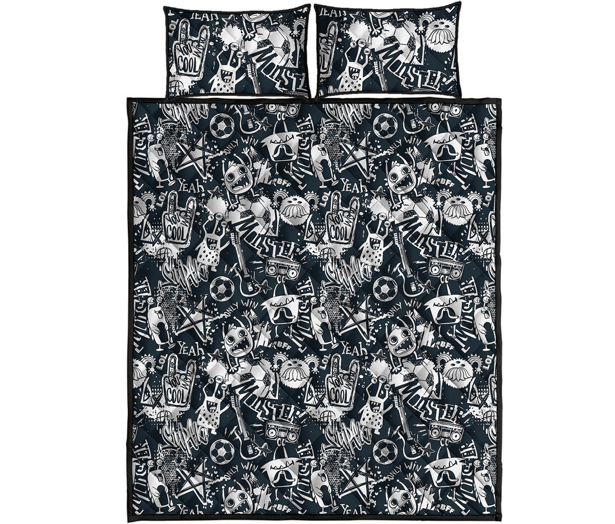Graffiti Monster Characters Print Quilt Bed Set
