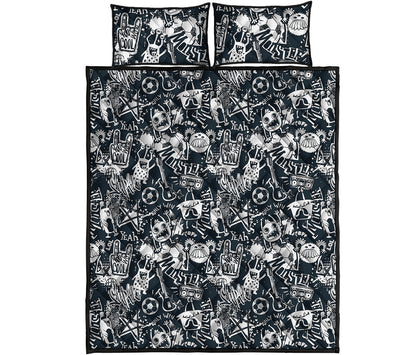 Graffiti Monster Characters Print Quilt Bed Set