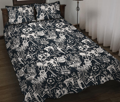 Graffiti Monster Characters Print Quilt Bed Set
