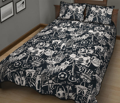 Graffiti Monster Characters Print Quilt Bed Set
