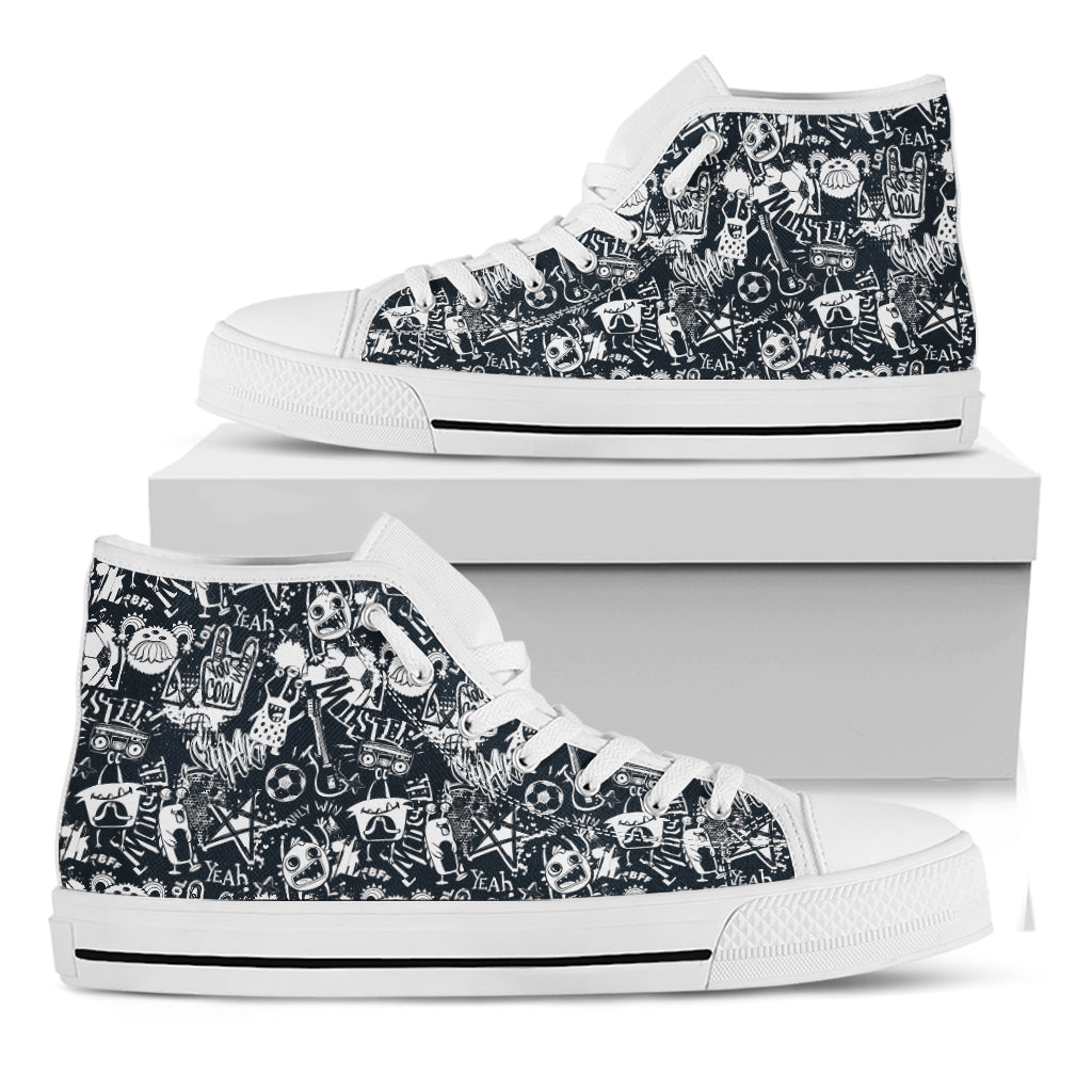 Graffiti Monster Characters Print White High Top Shoes