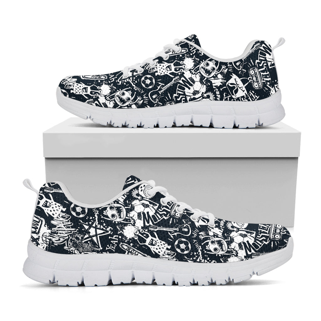 Graffiti Monster Characters Print White Sneakers