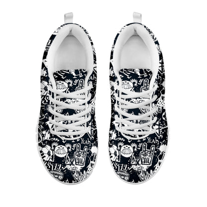 Graffiti Monster Characters Print White Sneakers