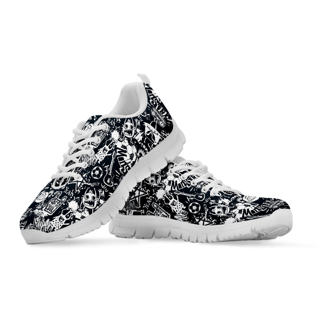 Graffiti Monster Characters Print White Sneakers
