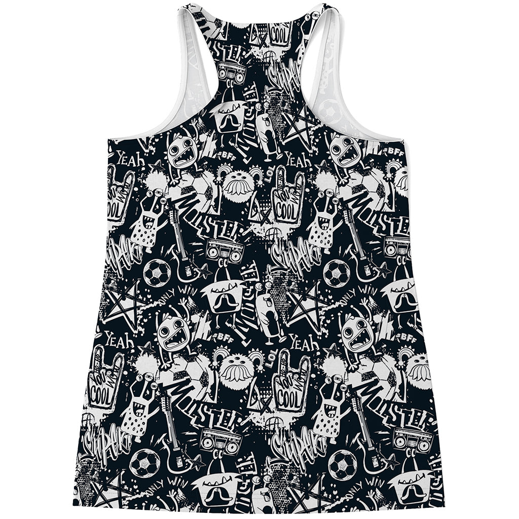 Graffiti Monster Characters Print Women's Racerback Tank Top