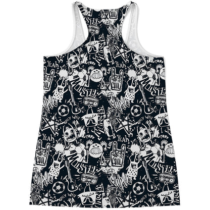 Graffiti Monster Characters Print Women's Racerback Tank Top