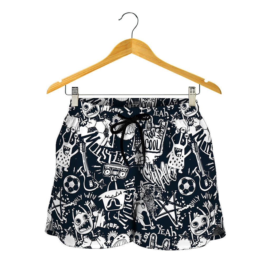Graffiti Monster Characters Print Women's Shorts