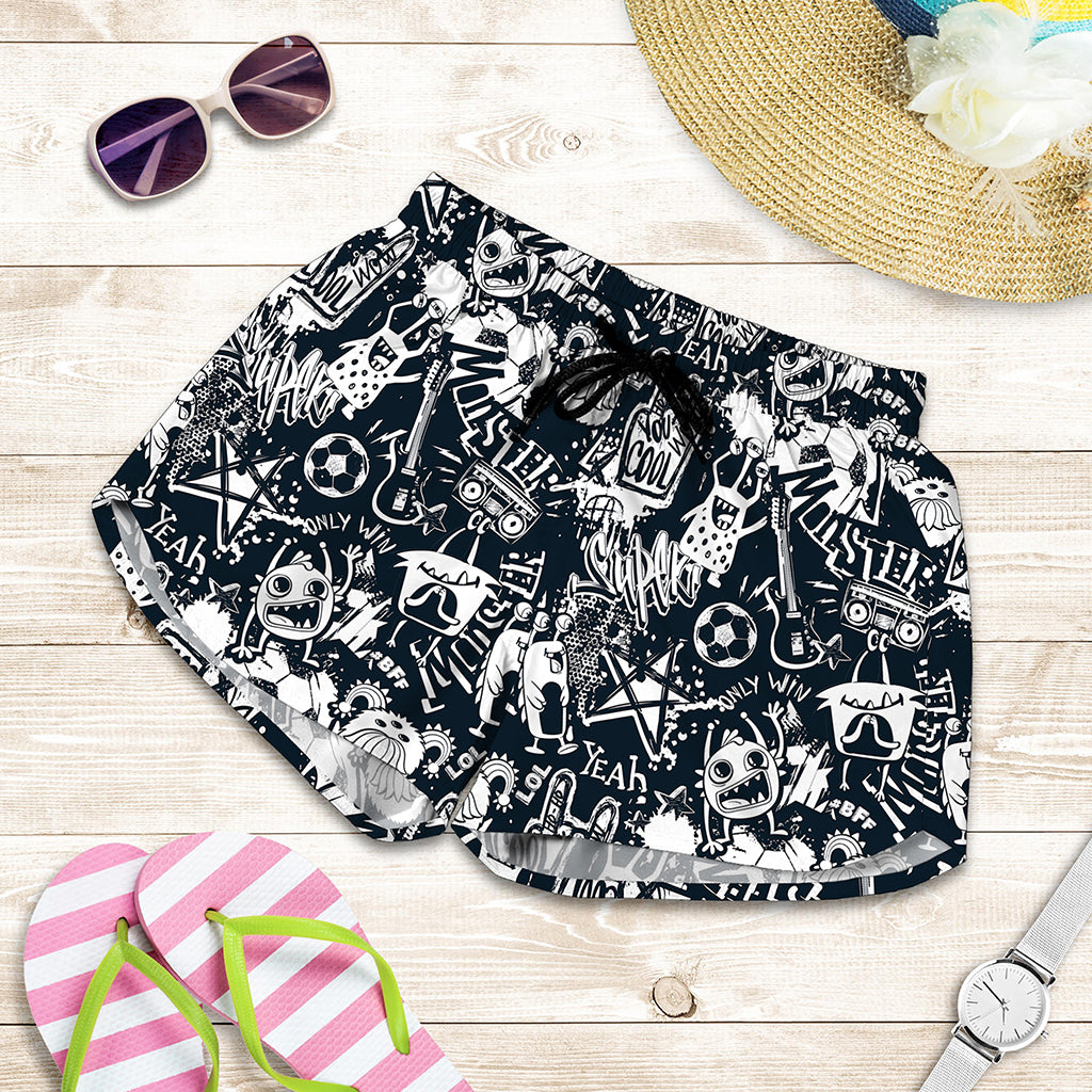 Graffiti Monster Characters Print Women's Shorts