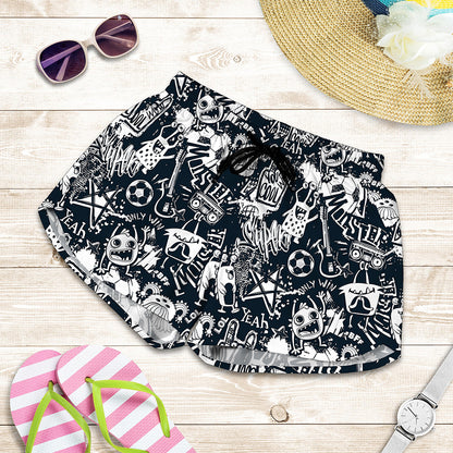 Graffiti Monster Characters Print Women's Shorts
