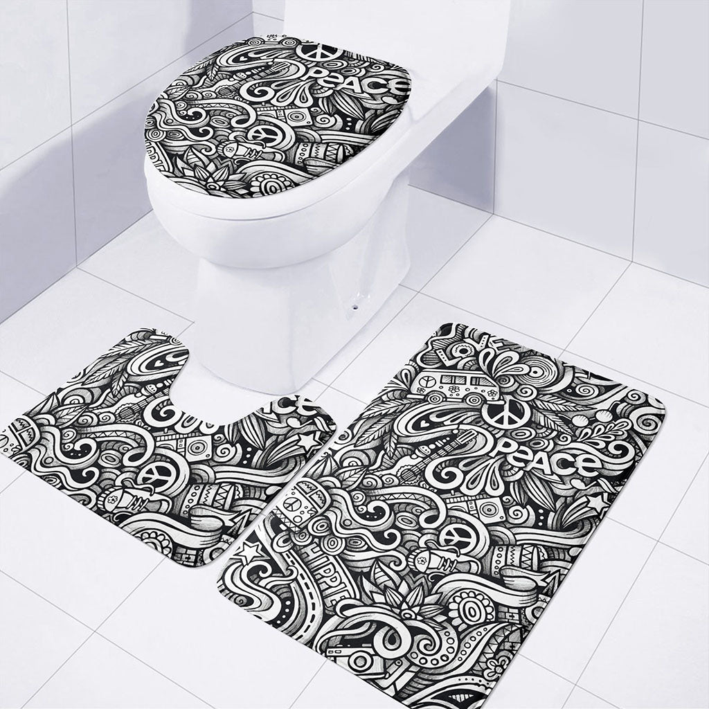 Graffiti Surfing Pattern Print 3 Piece Bath Mat Set