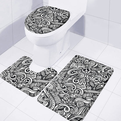 Graffiti Surfing Pattern Print 3 Piece Bath Mat Set