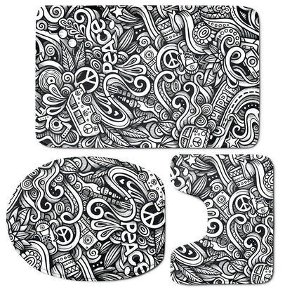 Graffiti Surfing Pattern Print 3 Piece Bath Mat Set