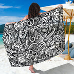 Graffiti Surfing Pattern Print Beach Sarong Wrap
