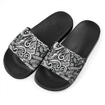 Graffiti Surfing Pattern Print Black Slide Sandals