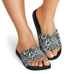 Graffiti Surfing Pattern Print Black Slide Sandals