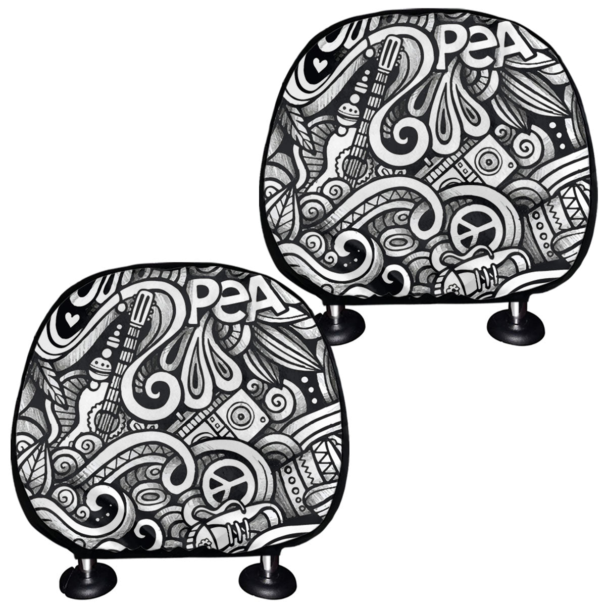 Graffiti Surfing Pattern Print Car Headrest Covers