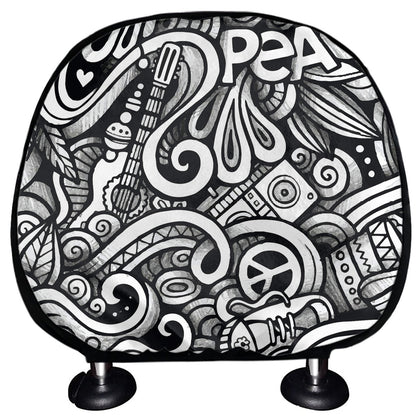 Graffiti Surfing Pattern Print Car Headrest Covers