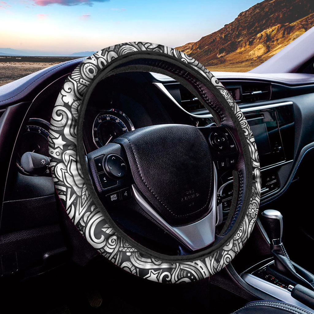 Graffiti Surfing Pattern Print Car Steering Wheel Cover
