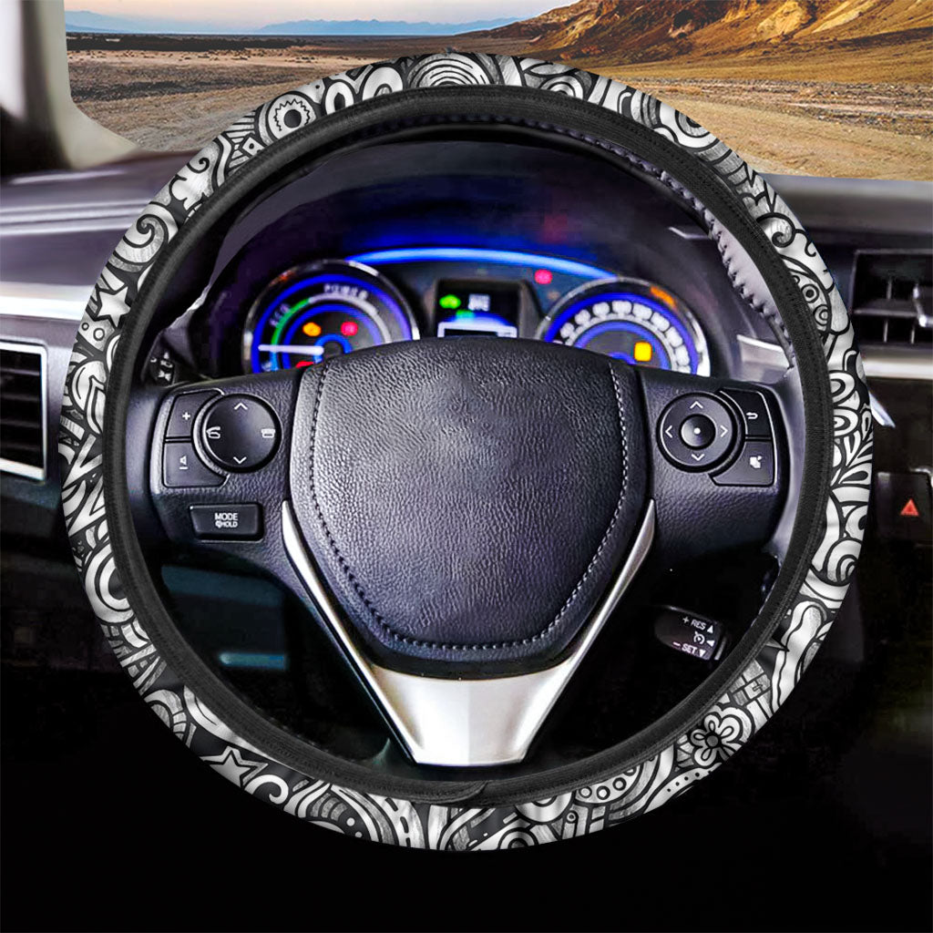 Graffiti Surfing Pattern Print Car Steering Wheel Cover