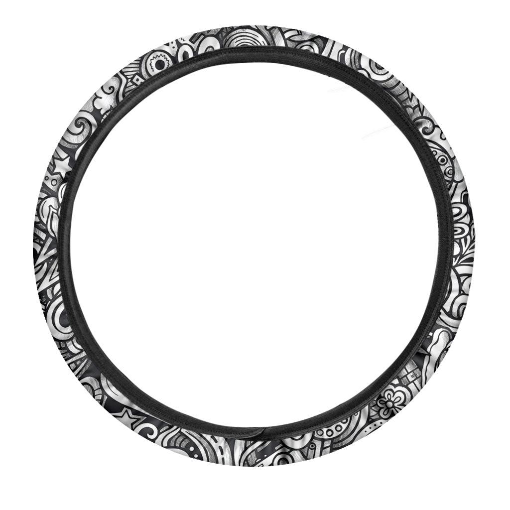 Graffiti Surfing Pattern Print Car Steering Wheel Cover