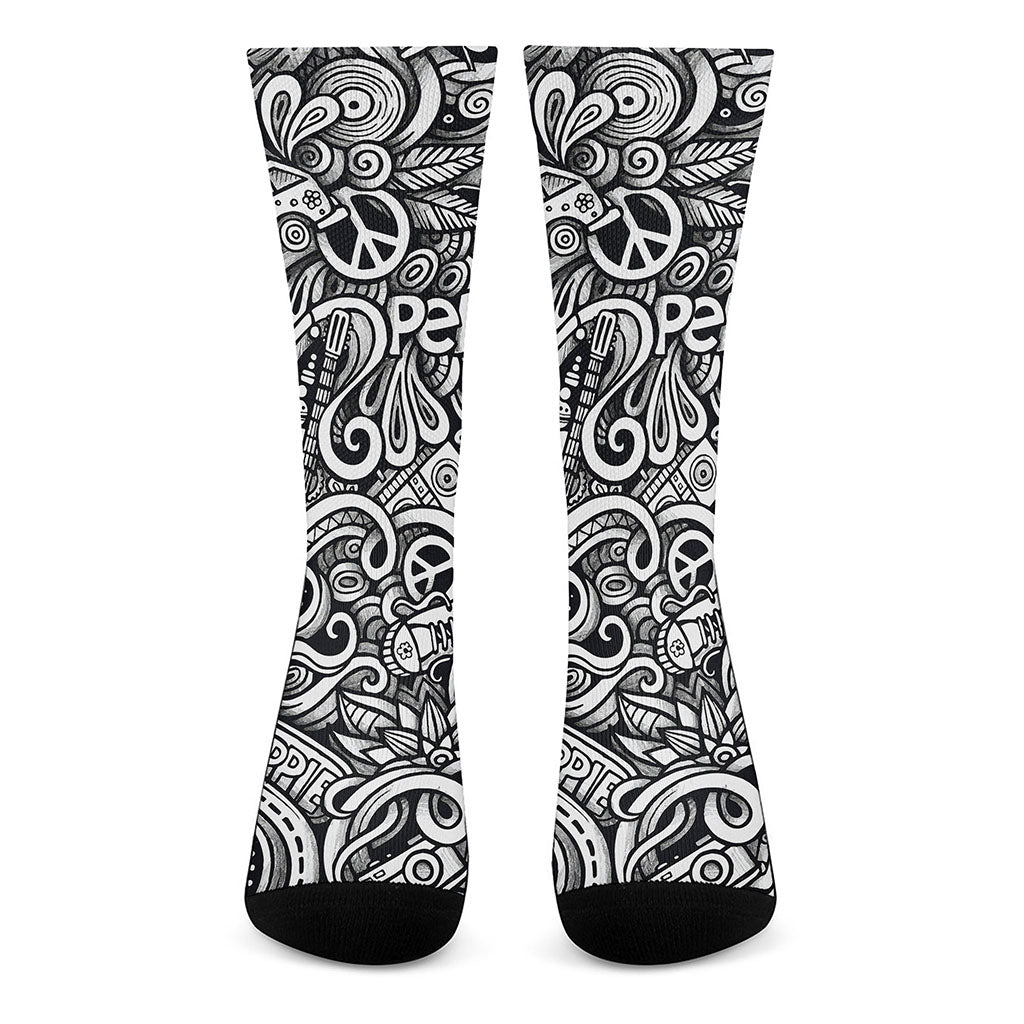 Graffiti Surfing Pattern Print Crew Socks