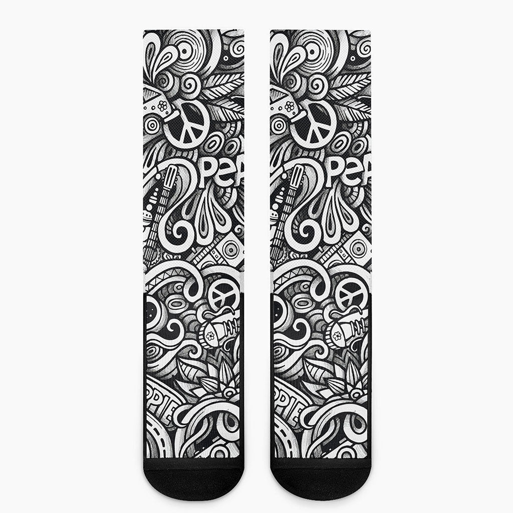 Graffiti Surfing Pattern Print Crew Socks