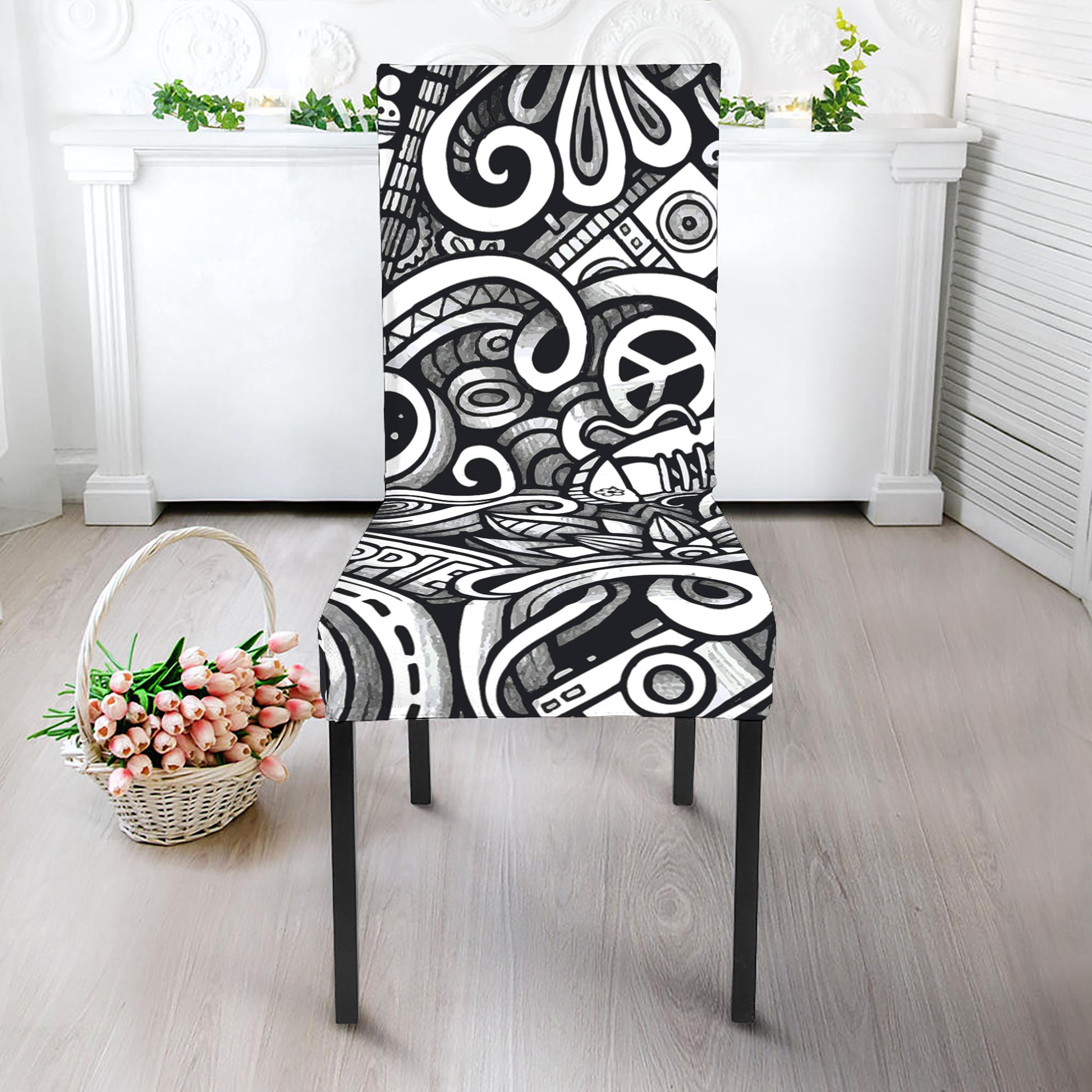 Graffiti Surfing Pattern Print Dining Chair Slipcover