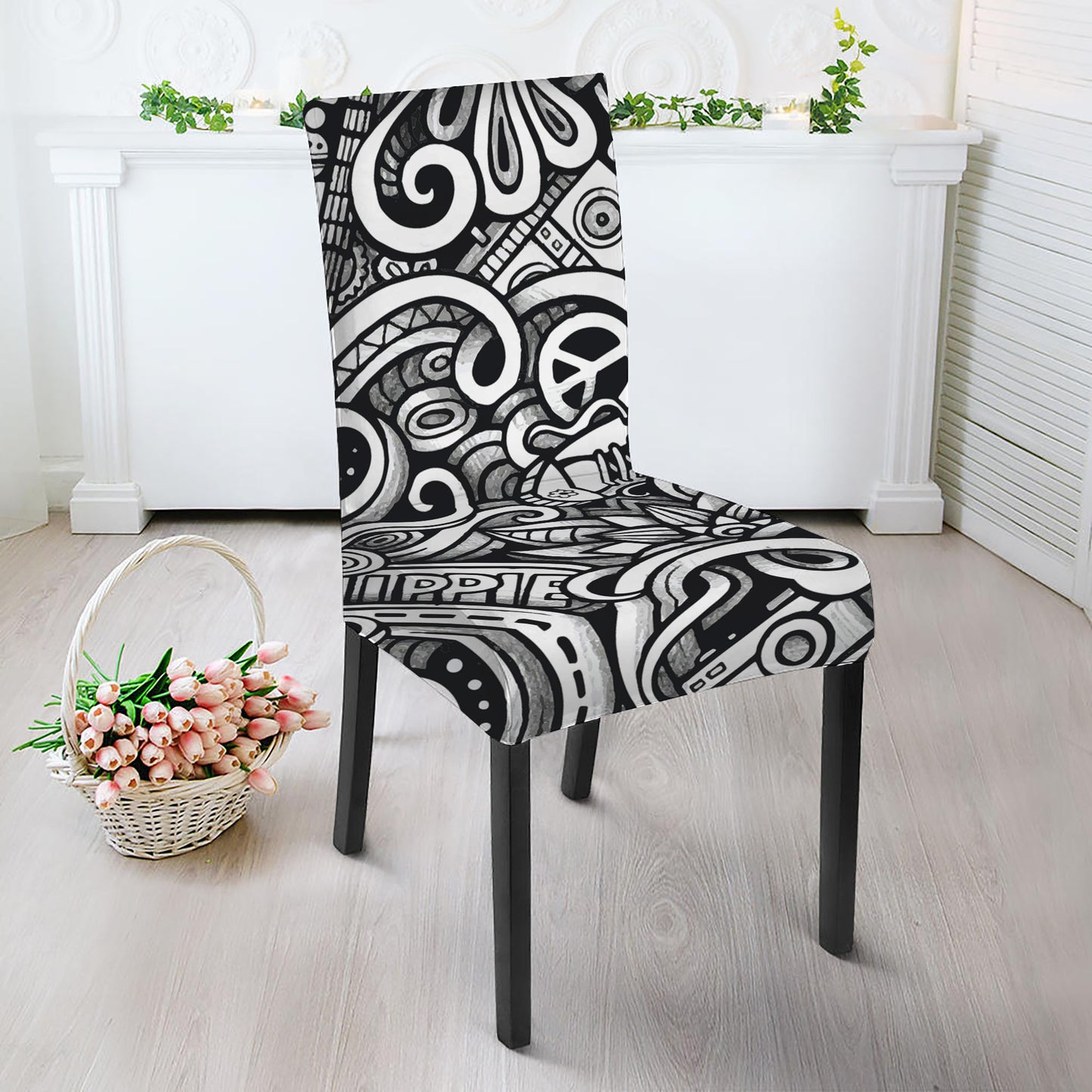 Graffiti Surfing Pattern Print Dining Chair Slipcover