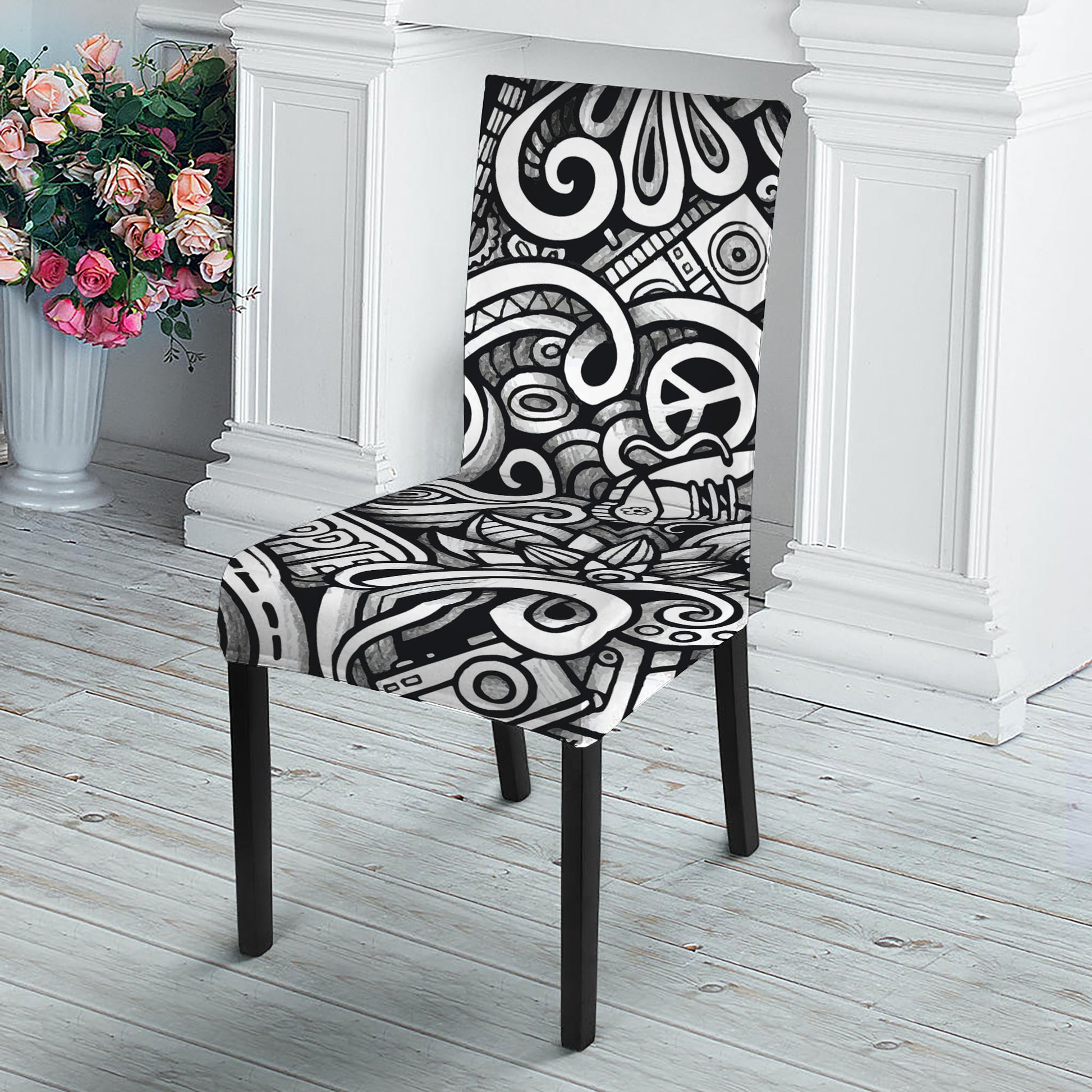 Graffiti Surfing Pattern Print Dining Chair Slipcover