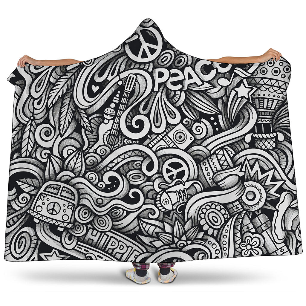 Graffiti Surfing Pattern Print Hooded Blanket