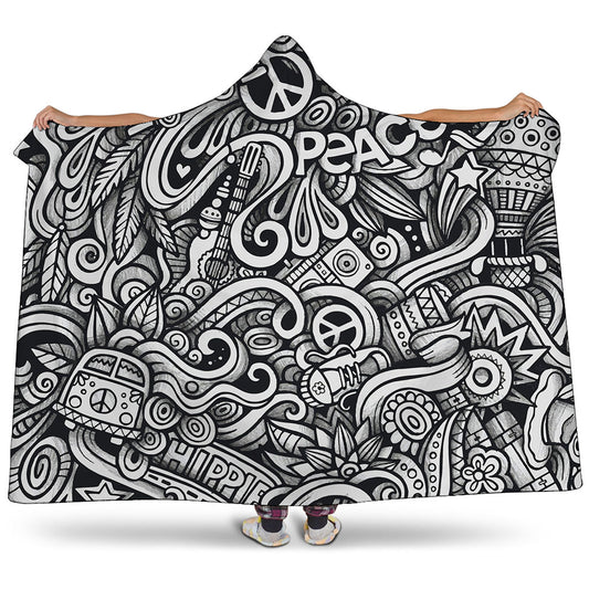 Graffiti Surfing Pattern Print Hooded Blanket