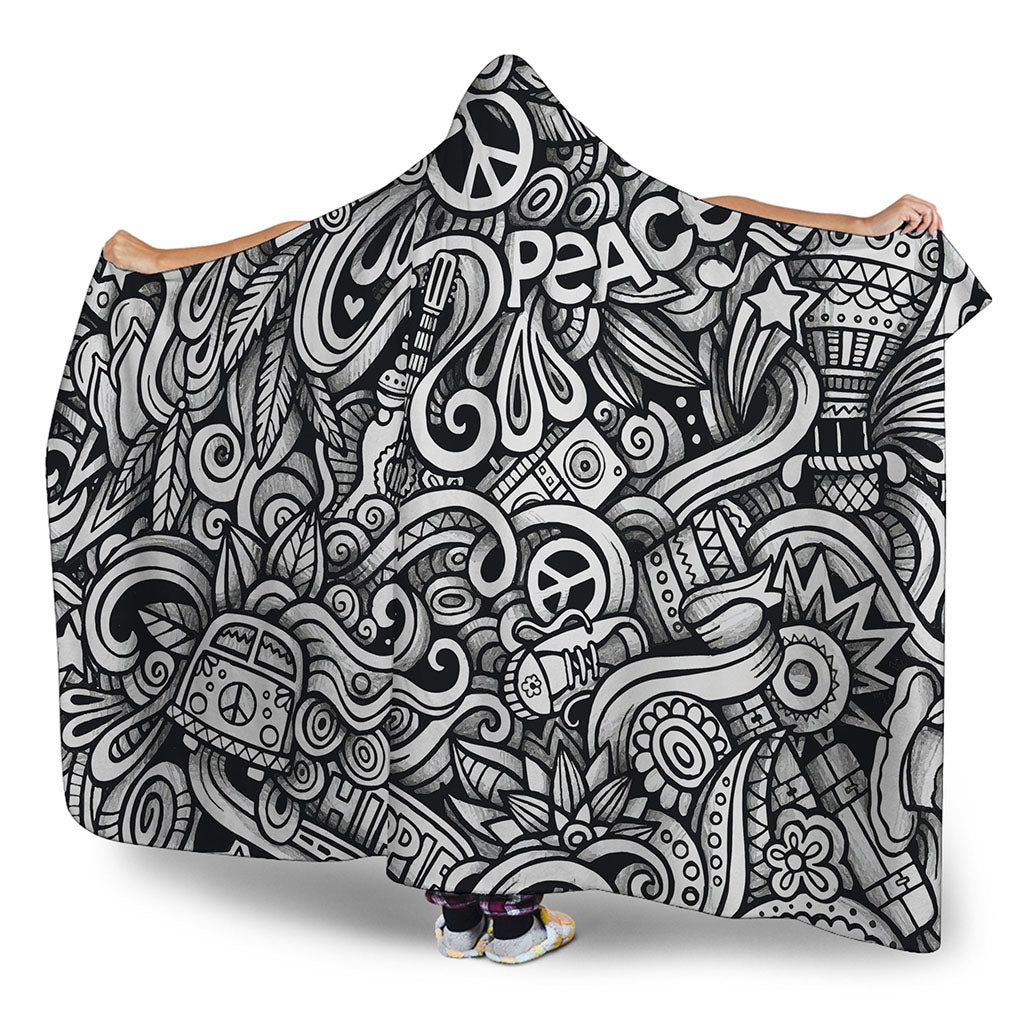 Graffiti Surfing Pattern Print Hooded Blanket