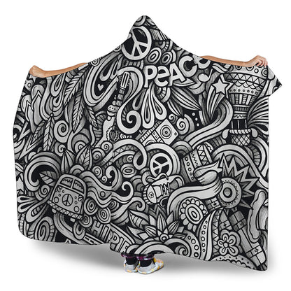 Graffiti Surfing Pattern Print Hooded Blanket