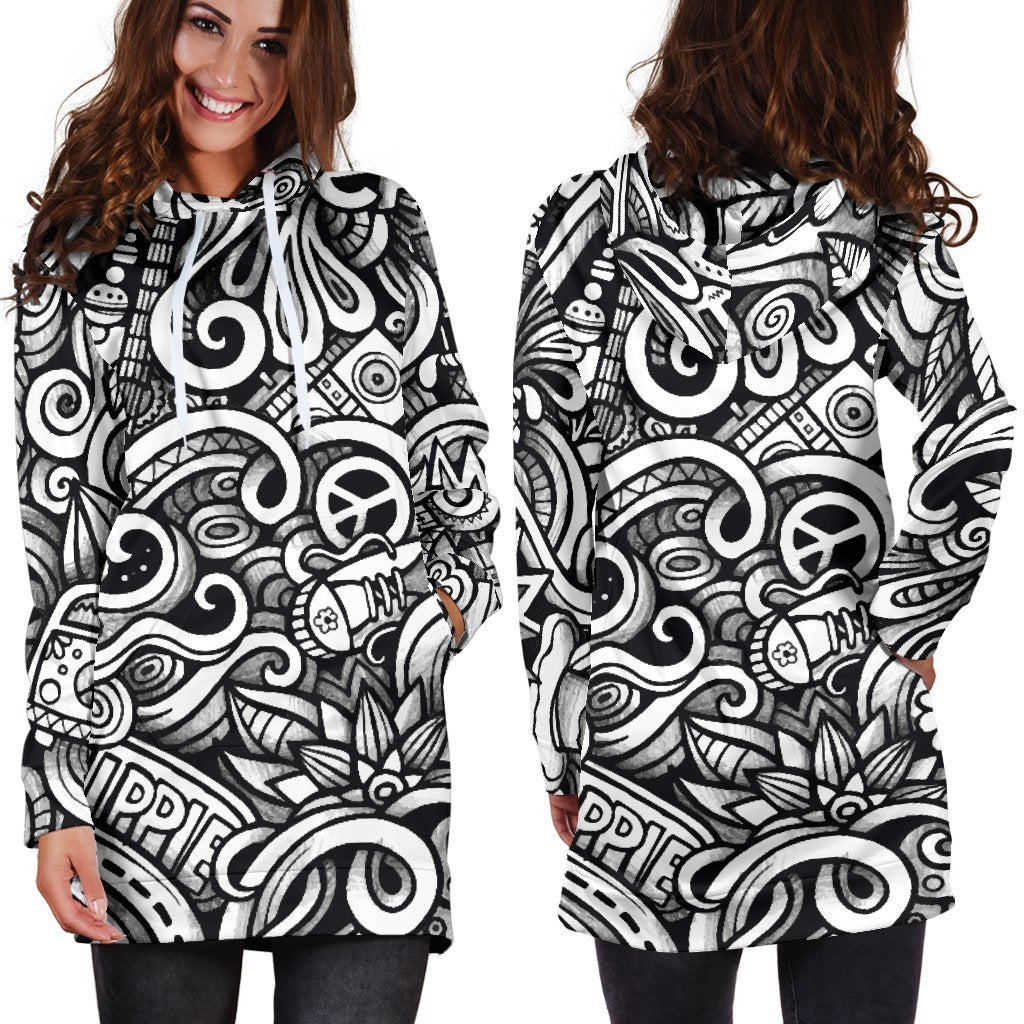 Graffiti Surfing Pattern Print Hoodie Dress GearFrost