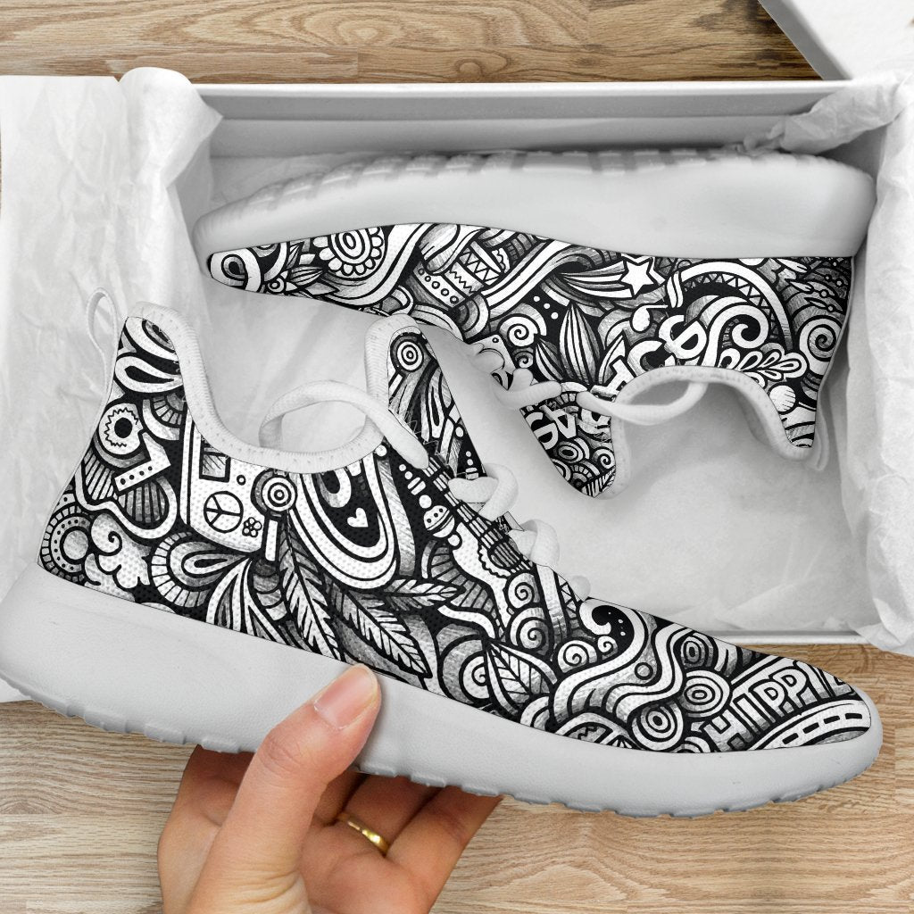 Graffiti Surfing Pattern Print Mesh Knit Shoes GearFrost