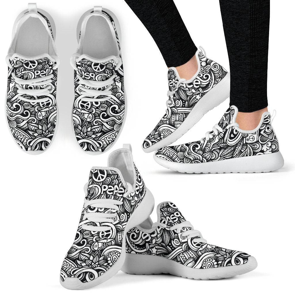 Graffiti Surfing Pattern Print Mesh Knit Shoes GearFrost