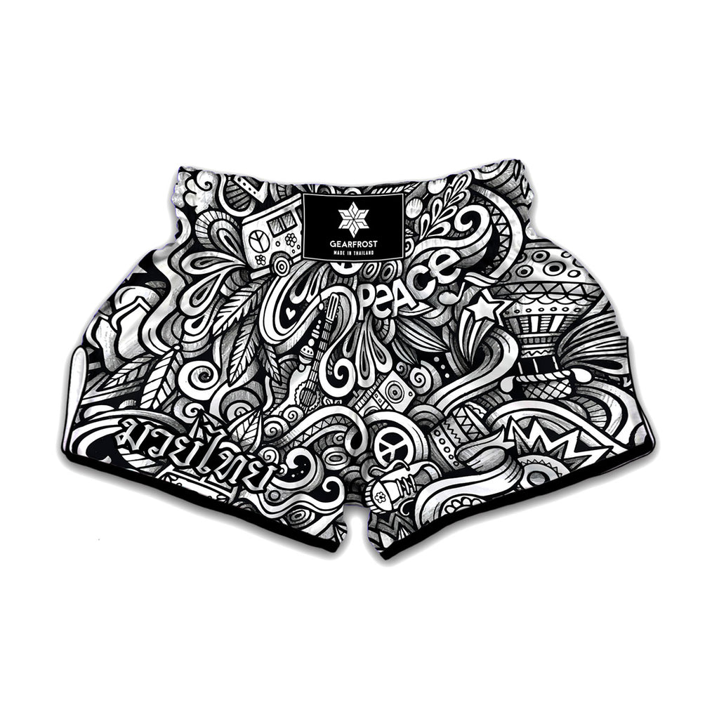 Graffiti Surfing Pattern Print Muay Thai Boxing Shorts
