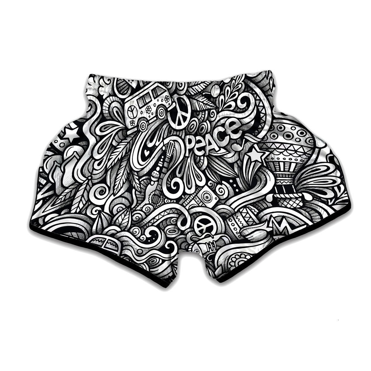 Graffiti Surfing Pattern Print Muay Thai Boxing Shorts