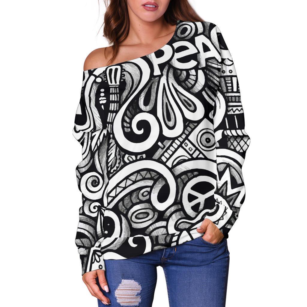 Graffiti Surfing Pattern Print Off Shoulder Sweatshirt GearFrost