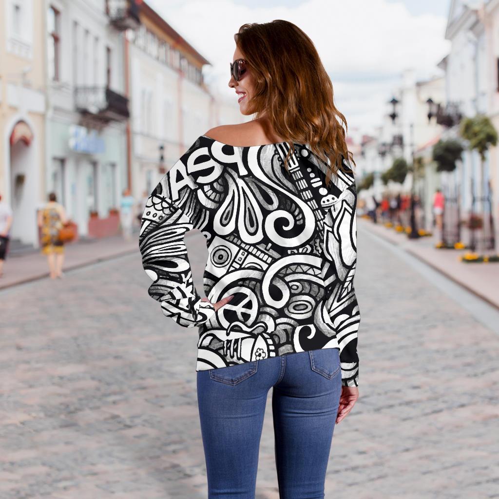 Graffiti Surfing Pattern Print Off Shoulder Sweatshirt GearFrost