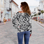 Graffiti Surfing Pattern Print Off Shoulder Sweatshirt GearFrost
