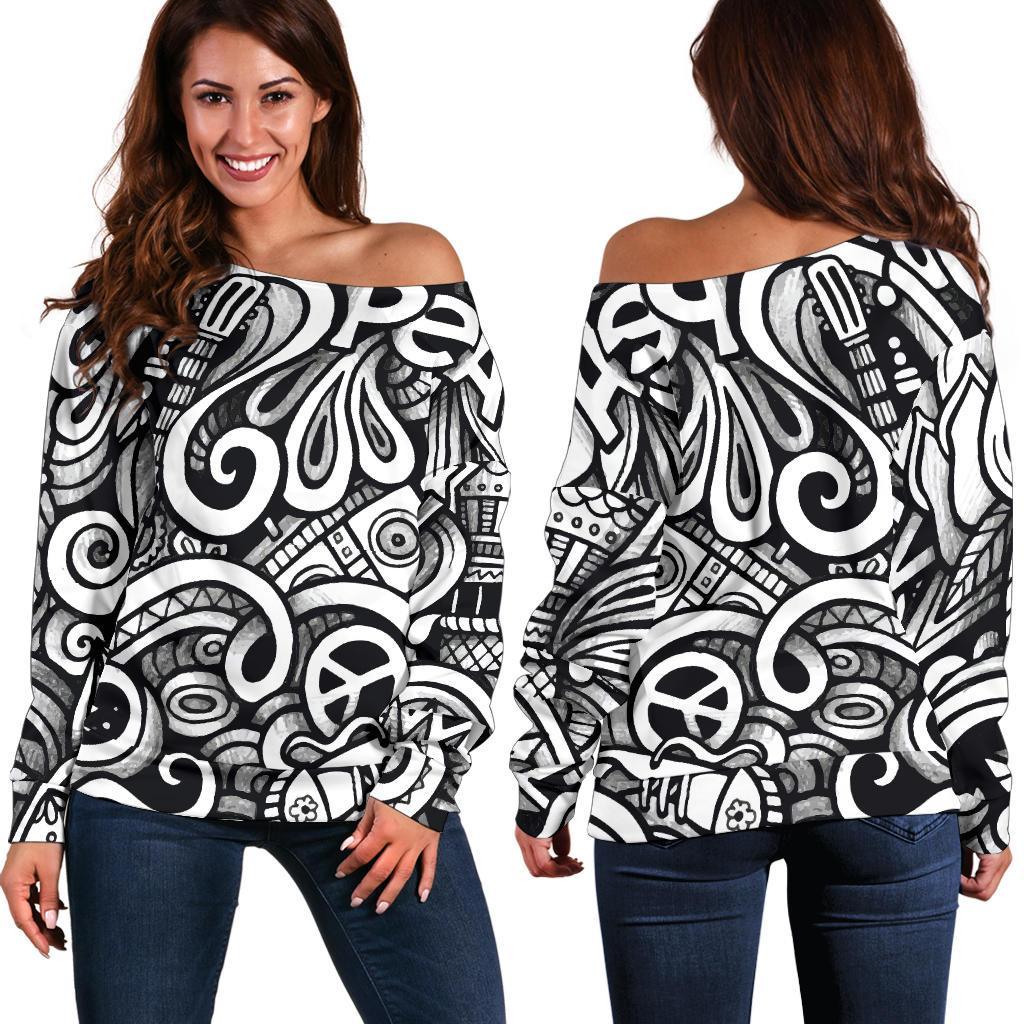 Graffiti Surfing Pattern Print Off Shoulder Sweatshirt GearFrost