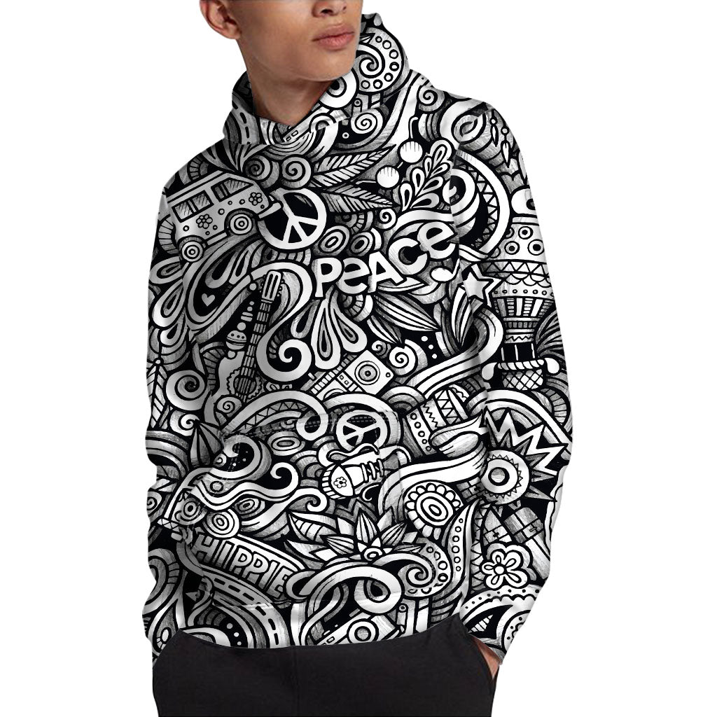 Graffiti Surfing Pattern Print Pullover Hoodie