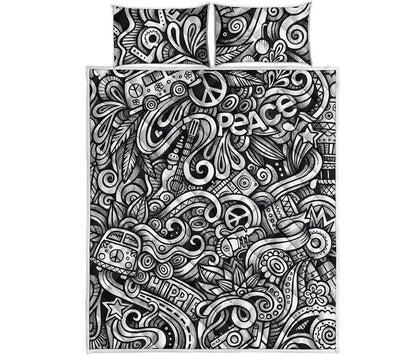 Graffiti Surfing Pattern Print Quilt Bed Set