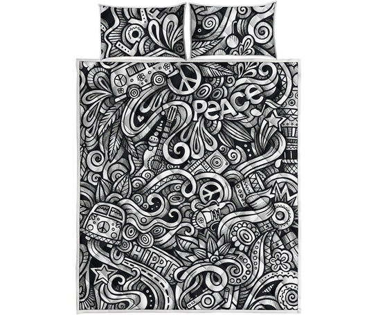 Graffiti Surfing Pattern Print Quilt Bed Set
