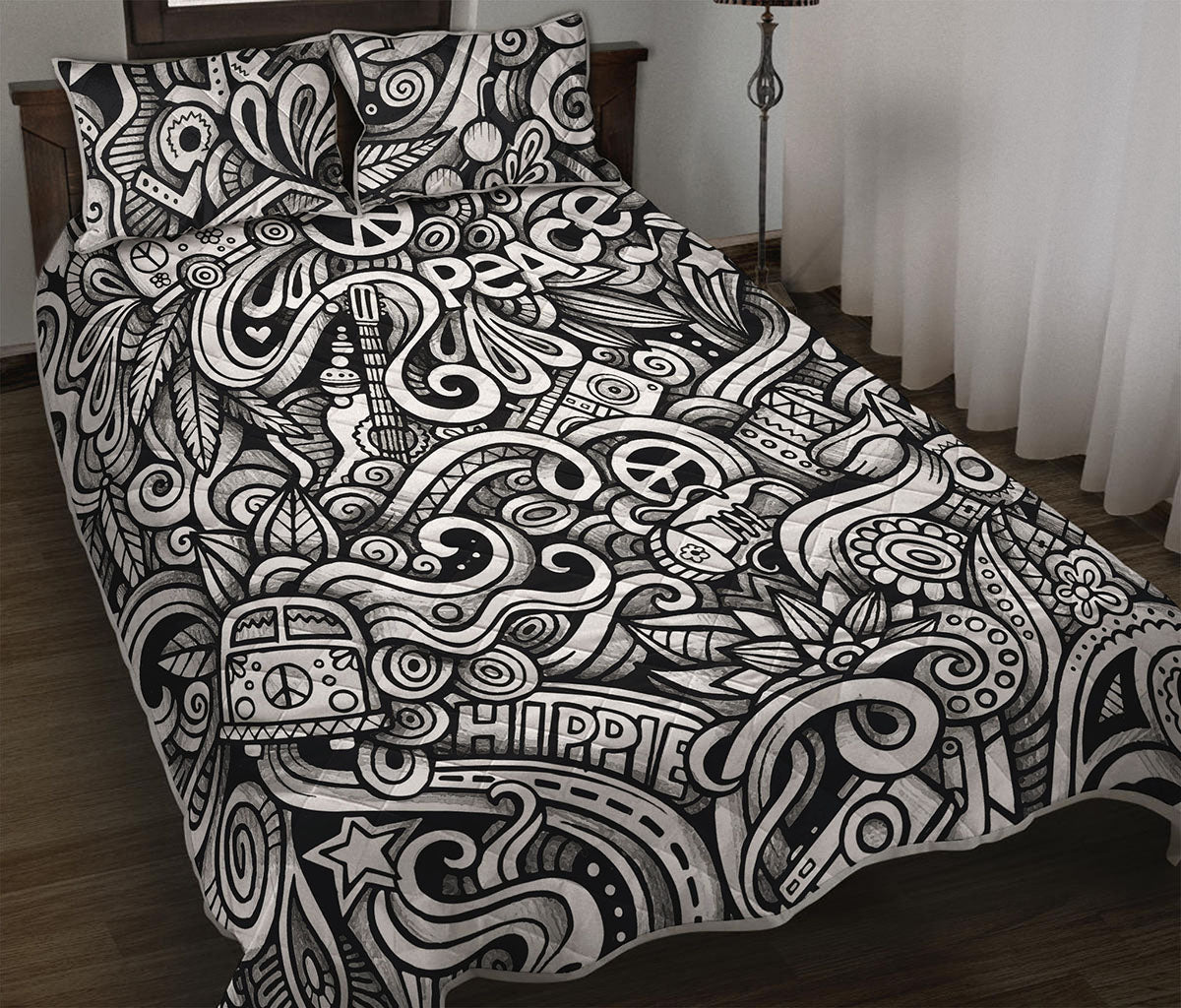 Graffiti Surfing Pattern Print Quilt Bed Set