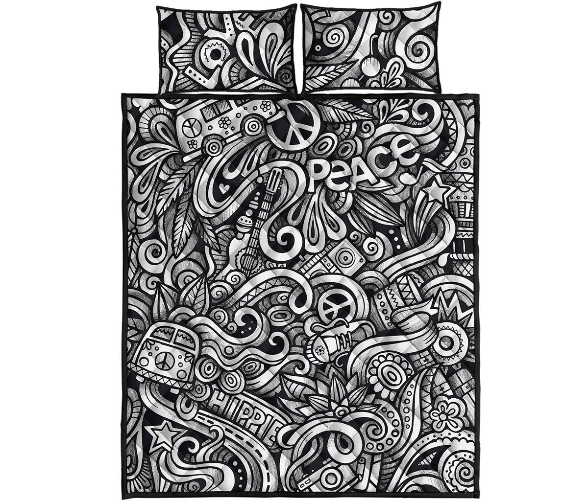 Graffiti Surfing Pattern Print Quilt Bed Set