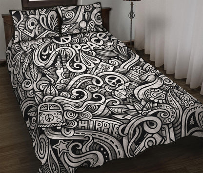 Graffiti Surfing Pattern Print Quilt Bed Set