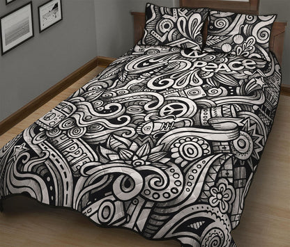 Graffiti Surfing Pattern Print Quilt Bed Set